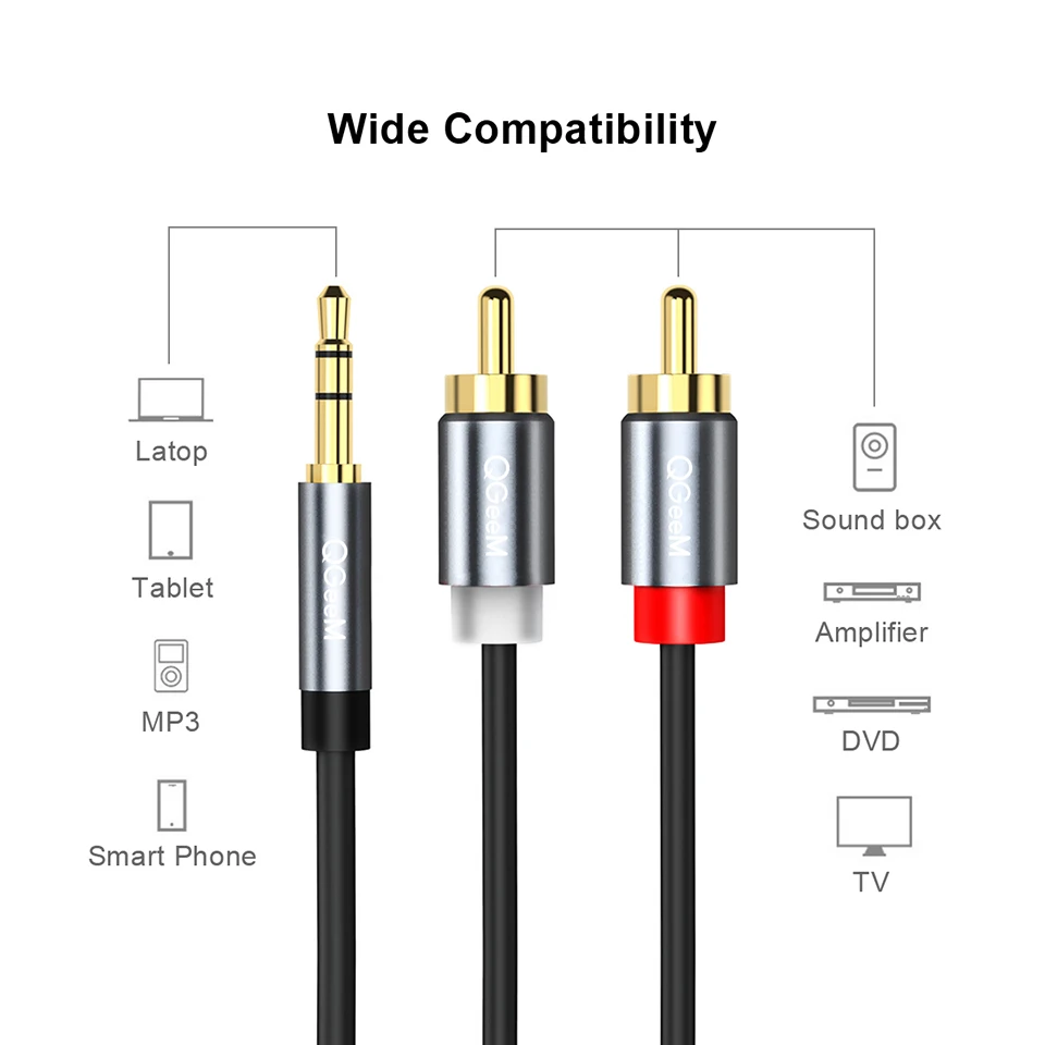 Cabo RCA QGeeM 2RCA para 3.5mm - Audio Music Mixer avaliação e preço